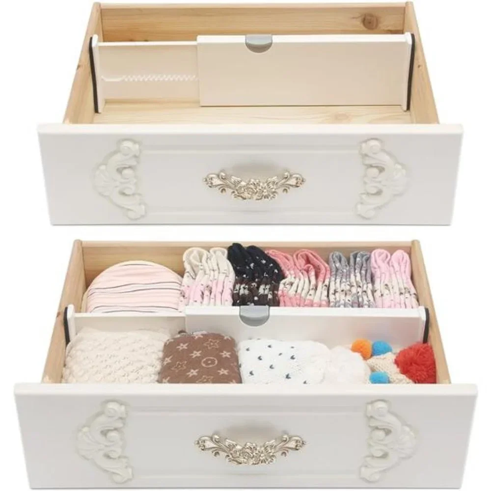 4 Pack Adjustable Dresser Drawer Dividers Organizers, Plastic Expandable Drawer